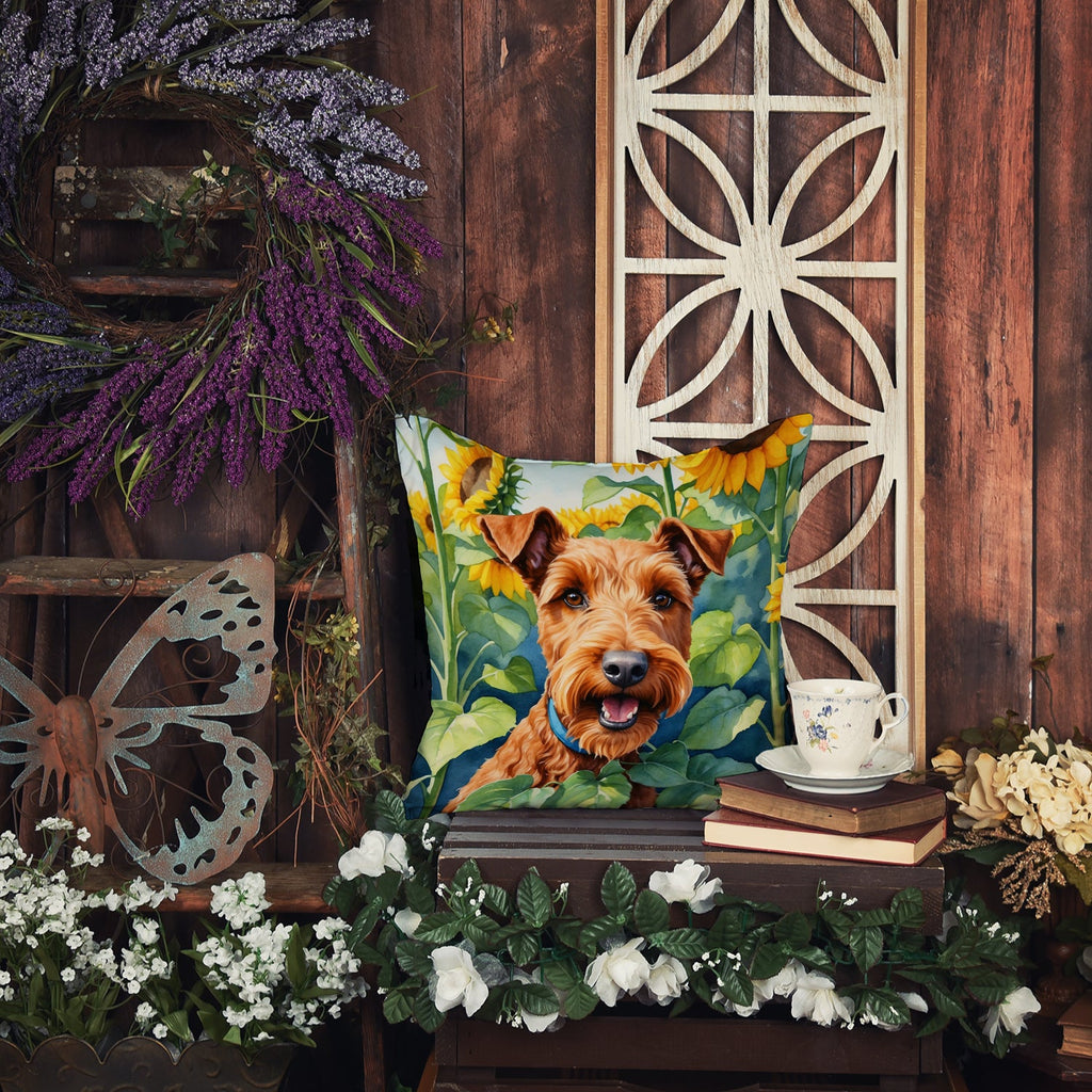 Irish Terrier in Sunflowers Decorative Throw Pillow 18x18 Indoor Outdoor Accent Cushion, Fabric Cover with Insert for Sofa, Bed, Porch & Living Room
