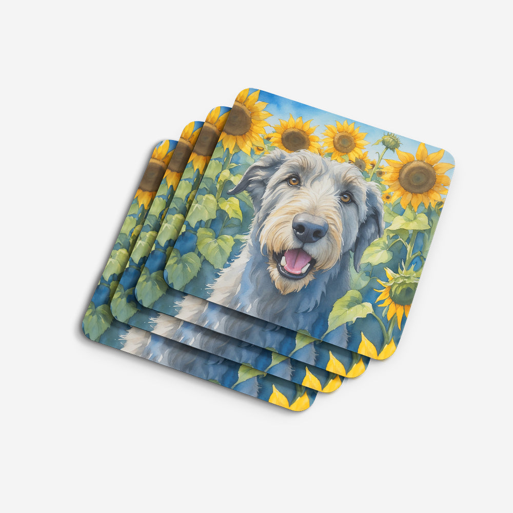 Irish Wolfhound in Sunflowers Foam Coasters Set of 4 Cup Coasters for Indoor Outdoor, Tabletop Protection, Anti Slip, Mouse pad Material