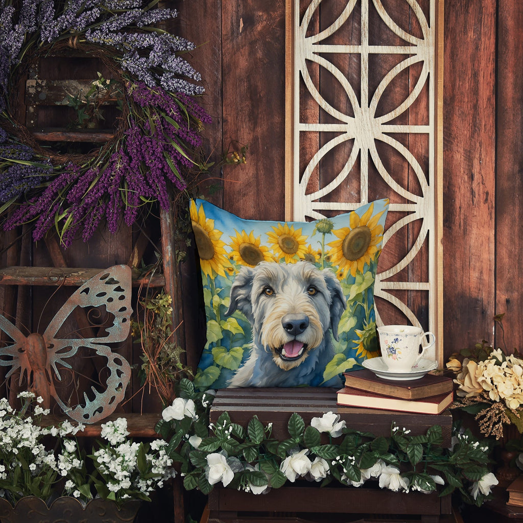 Irish Wolfhound in Sunflowers Decorative Throw Pillow 14x14 Indoor Outdoor Accent Cushion, Fabric Cover with Insert for Sofa, Bed, Porch & Living Room