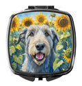 Irish Wolfhound in Sunflowers Compact Mirror Decorative Travel Makeup Mirror for Women Girls Gifts Pocket Makeup Mirror Folding Handheld