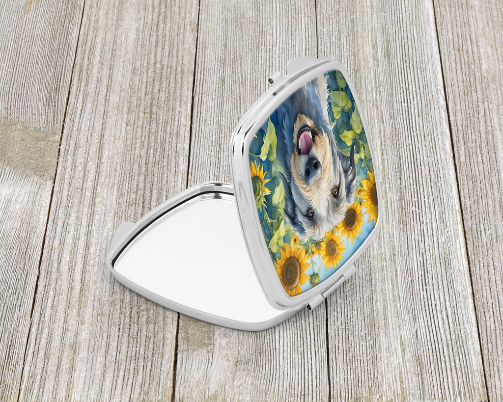 Irish Wolfhound in Sunflowers Compact Mirror Decorative Travel Makeup Mirror for Women Girls Gifts Pocket Makeup Mirror Folding Handheld