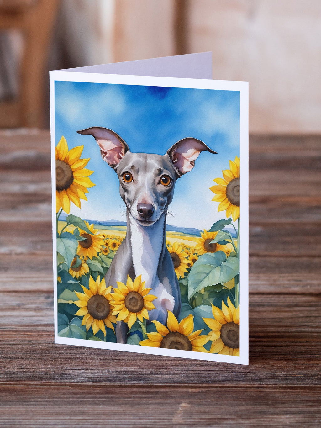 Italian Greyhound in Sunflowers Greeting Cards Pack of 8 Blank Cards with Envelopes Whimsical A7 Size 5x7