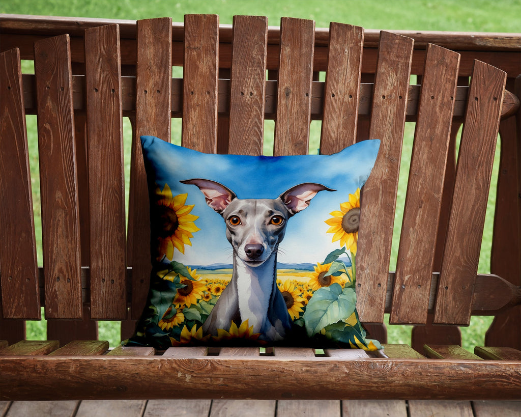 Italian Greyhound in Sunflowers Decorative Throw Pillow 14x14 Indoor Outdoor Accent Cushion, Fabric Cover with Insert for Sofa, Bed, Porch & Living Room