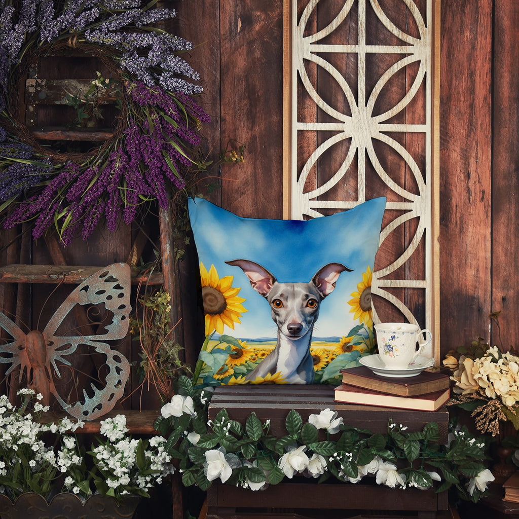 Italian Greyhound in Sunflowers Decorative Throw Pillow 14x14 Indoor Outdoor Accent Cushion, Fabric Cover with Insert for Sofa, Bed, Porch & Living Room