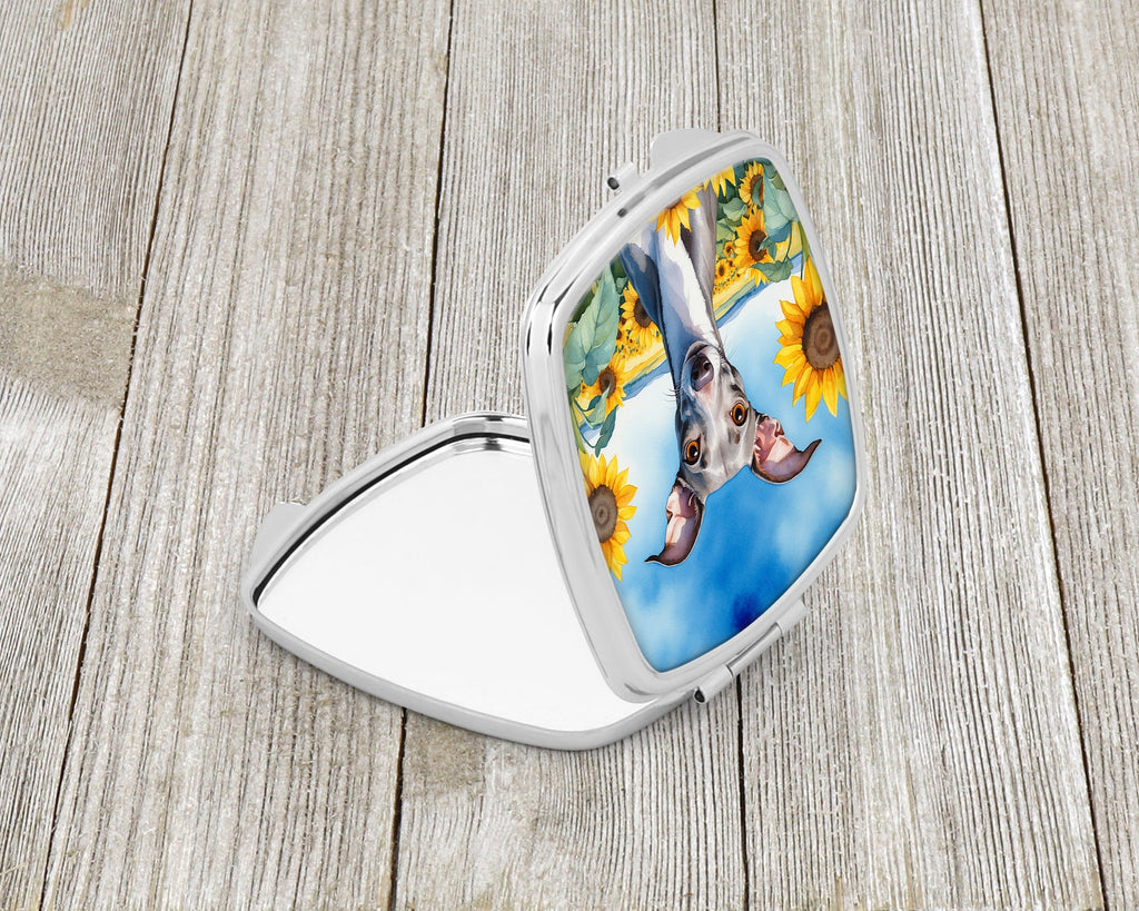 Italian Greyhound in Sunflowers Compact Mirror Decorative Travel Makeup Mirror for Women Girls Gifts Pocket Makeup Mirror Folding Handheld