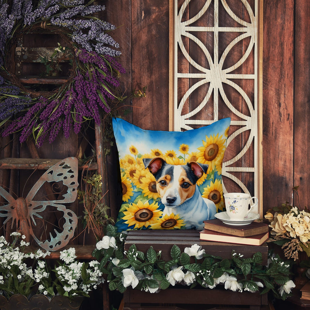 Jack Russell Terrier in Sunflowers Decorative Throw Pillow 18x18 Indoor Outdoor Accent Cushion, Fabric Cover with Insert for Sofa, Bed, Porch & Living Room