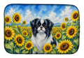 Japanese Chin in Sunflowers Dish Drying Mat Absorbent Dish Drying Mat Pad for Kitchen Counter Dish Drainer Mat for Countertop, 14 x 21", Multicolor