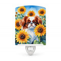 Japanese Chin in Sunflowers Ceramic Night Light Compact, UL-Certified, Ideal for Bedroom, Bathroom, Nursery, Hallway, Kitchen, 6x4x3, Multicolor