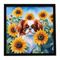 Japanese Chin in Sunflowers Framed Metal Print Bathroom, Kitchen, Office, Home Decor Wall Art Ready to Hang, Square, 8X8