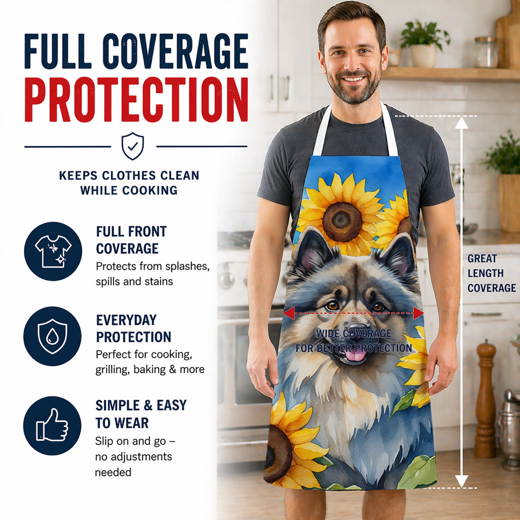 Keeshond in Sunflowers Apron Cooking Kitchen Server Baking Crafts Gardening for Adult Women Men, Unisex, Large, Multicolor
