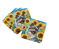 Keeshond in Sunflowers Foam Coasters Set of 4 Cup Coasters for Indoor Outdoor, Tabletop Protection, Anti Slip, Mouse pad Material