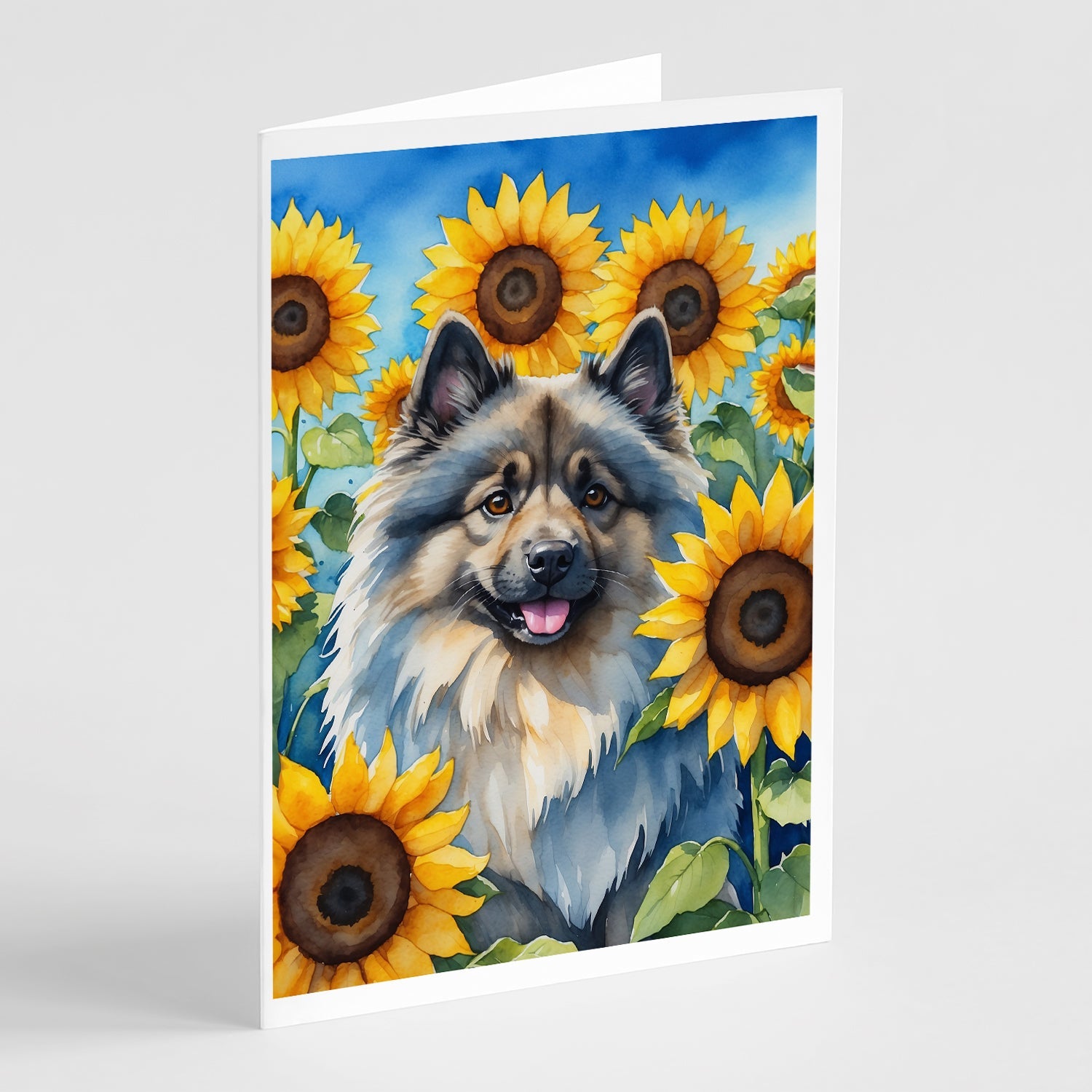 Keeshond in Sunflowers Greeting Cards Pack of 8 Blank Cards with Envelopes Whimsical A7 Size 5x7