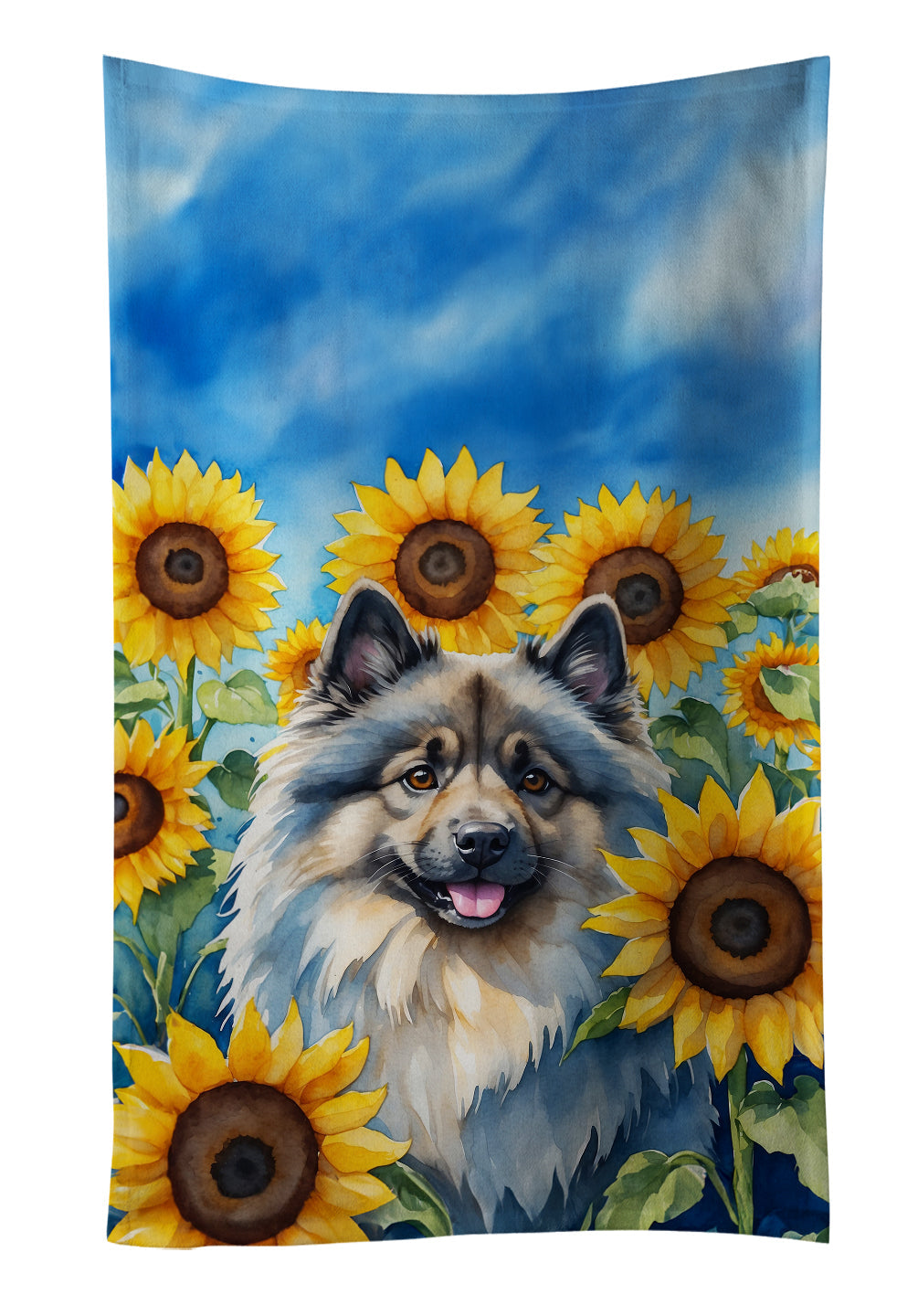 Keeshond in Sunflowers Kitchen Towel Velour Plush Front and Cotton Loop Back Machine Washable