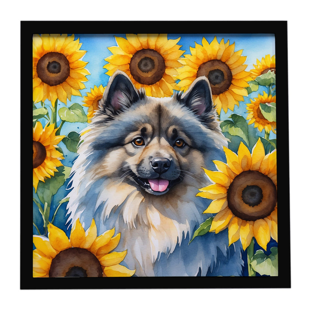 Keeshond in Sunflowers Framed Metal Print Bathroom, Kitchen, Office, Home Decor Wall Art Ready to Hang, Square, 8X8