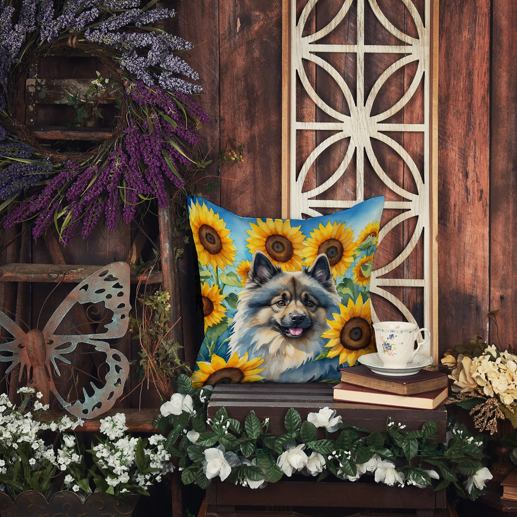 Keeshond in Sunflowers Decorative Throw Pillow 14x14 Indoor Outdoor Accent Cushion, Fabric Cover with Insert for Sofa, Bed, Porch & Living Room