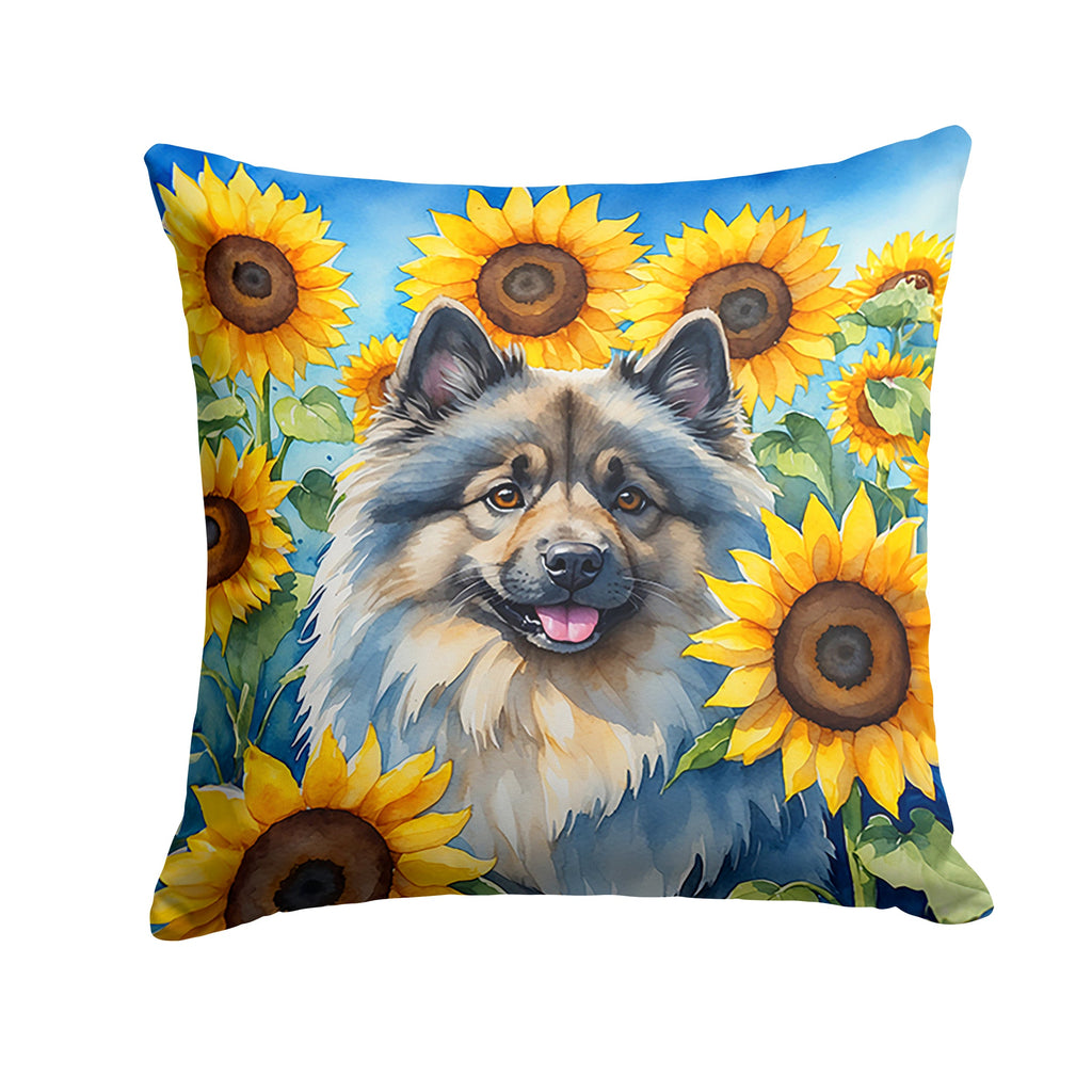 Keeshond in Sunflowers Decorative Throw Pillow 18x18 Indoor Outdoor Accent Cushion, Fabric Cover with Insert for Sofa, Bed, Porch & Living Room