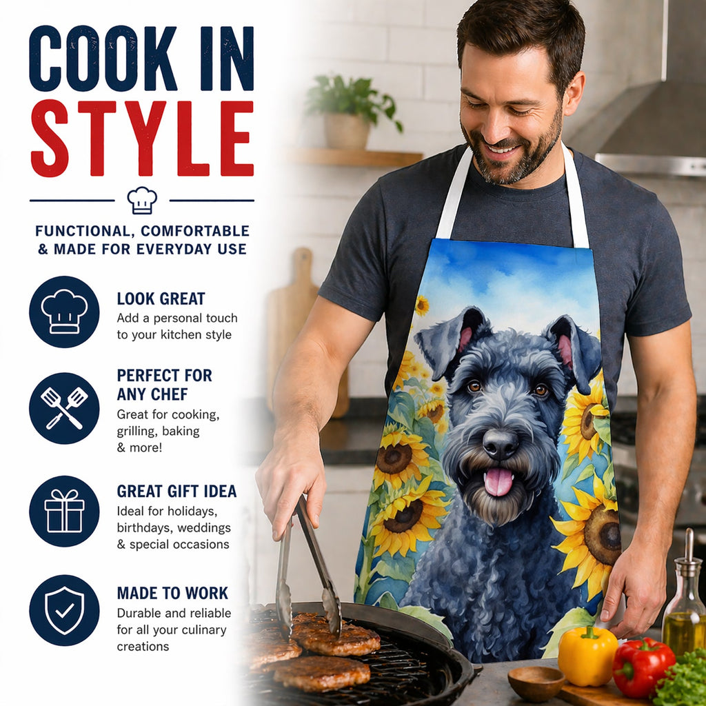 Kerry Blue Terrier in Sunflowers Apron Cooking Kitchen Server Baking Crafts Gardening for Adult Women Men, Unisex, Large, Multicolor