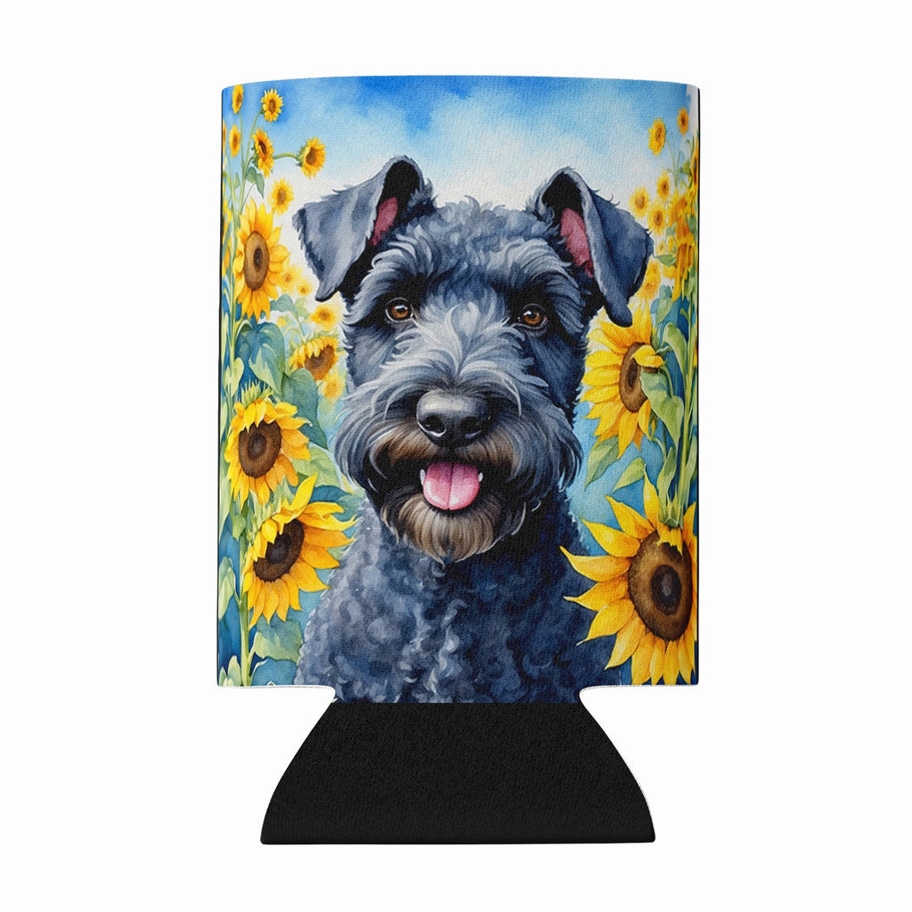 Kerry Blue Terrier in Sunflowers Can or Bottle Hugger Cooler Sleeve for Standard 12 oz Cans, Insulated Foam Beer & Soda Can Hugger Reusable