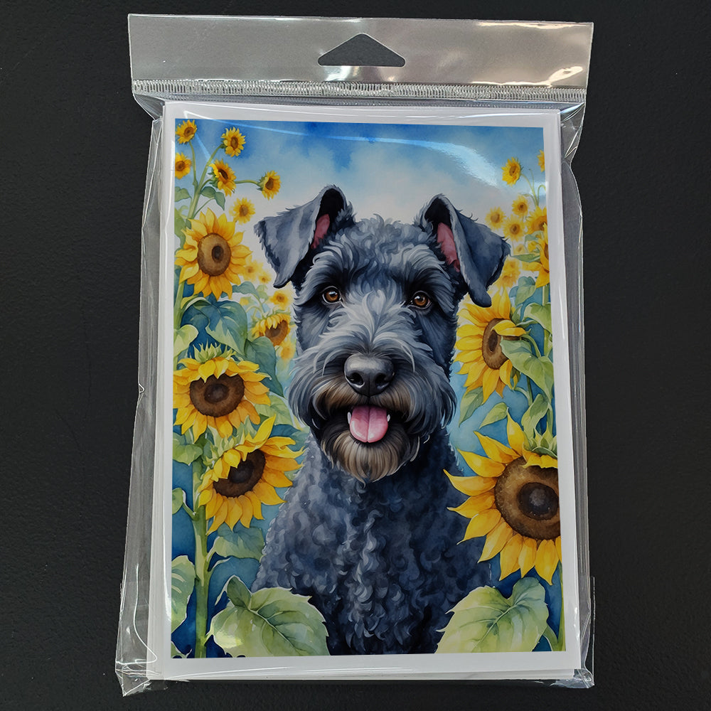 Kerry Blue Terrier in Sunflowers Greeting Cards Pack of 8 Blank Cards with Envelopes Whimsical A7 Size 5x7