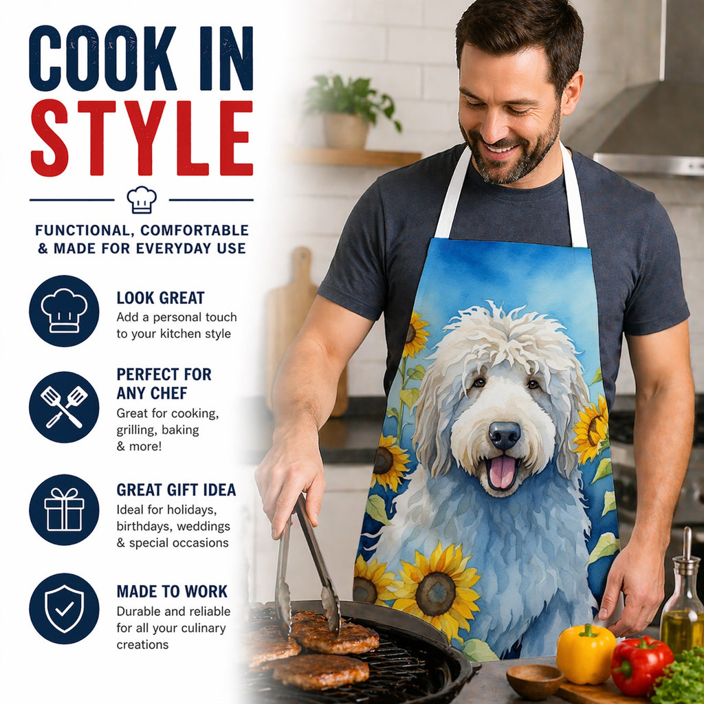 Komondor in Sunflowers Apron Cooking Kitchen Server Baking Crafts Gardening for Adult Women Men, Unisex, Large, Multicolor
