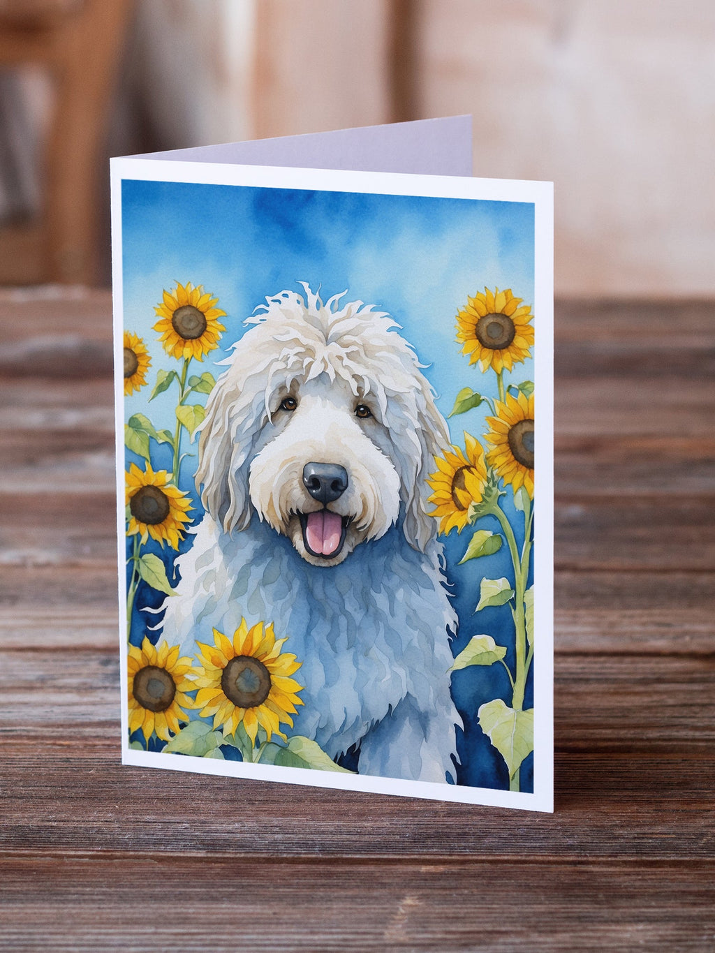 Komondor in Sunflowers Greeting Cards Pack of 8 Blank Cards with Envelopes Whimsical A7 Size 5x7