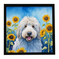Komondor in Sunflowers Framed Metal Print Bathroom, Kitchen, Office, Home Decor Wall Art Ready to Hang, Square, 8X8