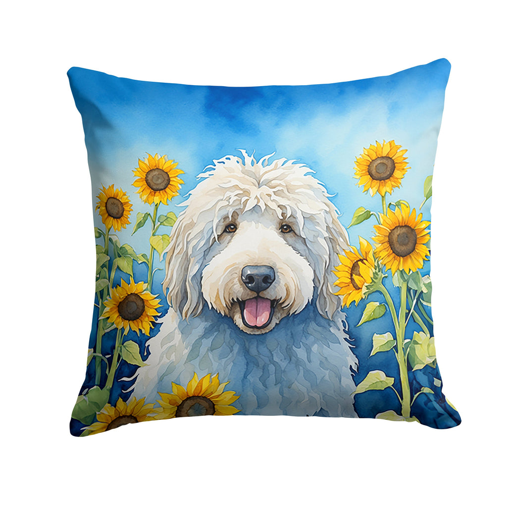 Komondor in Sunflowers Decorative Throw Pillow 18x18 Indoor Outdoor Accent Cushion, Fabric Cover with Insert for Sofa, Bed, Porch & Living Room
