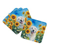 Kuvasz in Sunflowers Foam Coasters Set of 4 Cup Coasters for Indoor Outdoor, Tabletop Protection, Anti Slip, Mouse pad Material