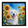 Kuvasz in Sunflowers Framed Metal Print Bathroom, Kitchen, Office, Home Decor Wall Art Ready to Hang, Square, 8X8