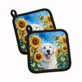 Kuvasz in Sunflowers Pot Holder Set of 2 Heat Resistant Quilted Hot Pads 7.5 x 7.5 Inch, Insulated Kitchen Trivets for Cooking & Baking