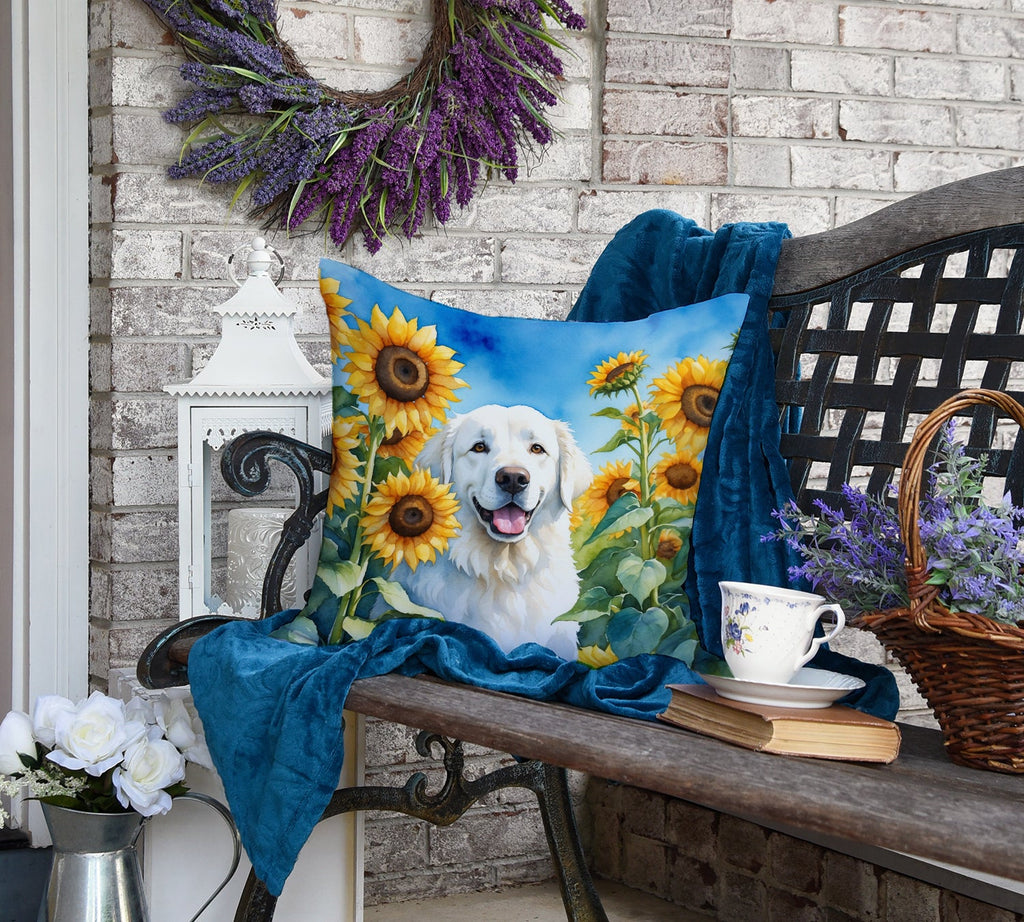 Kuvasz in Sunflowers Decorative Throw Pillow 18x18 Indoor Outdoor Accent Cushion, Fabric Cover with Insert for Sofa, Bed, Porch & Living Room