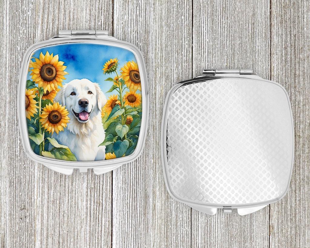 Kuvasz in Sunflowers Compact Mirror Decorative Travel Makeup Mirror for Women Girls Gifts Pocket Makeup Mirror Folding Handheld