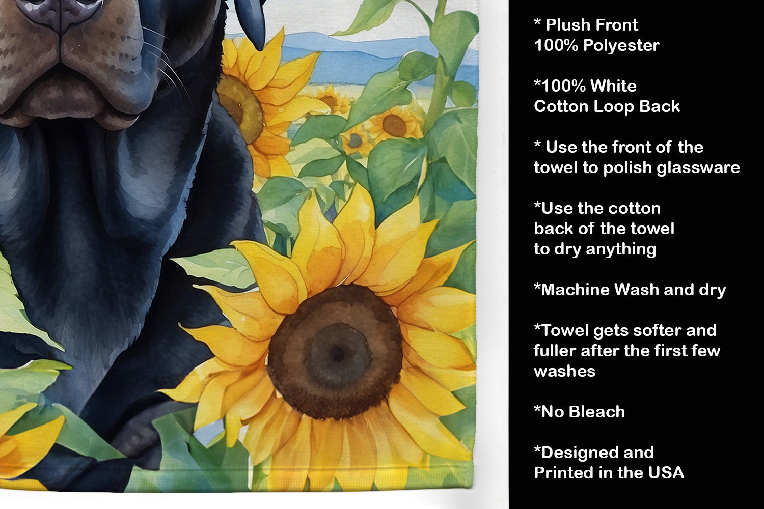 Labrador Retriever in Sunflowers Kitchen Towel Velour Plush Front and Cotton Loop Back Machine Washable