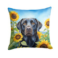 Labrador Retriever in Sunflowers Decorative Throw Pillow 14x14 Indoor Outdoor Accent Cushion, Fabric Cover with Insert for Sofa, Bed, Porch & Living Room