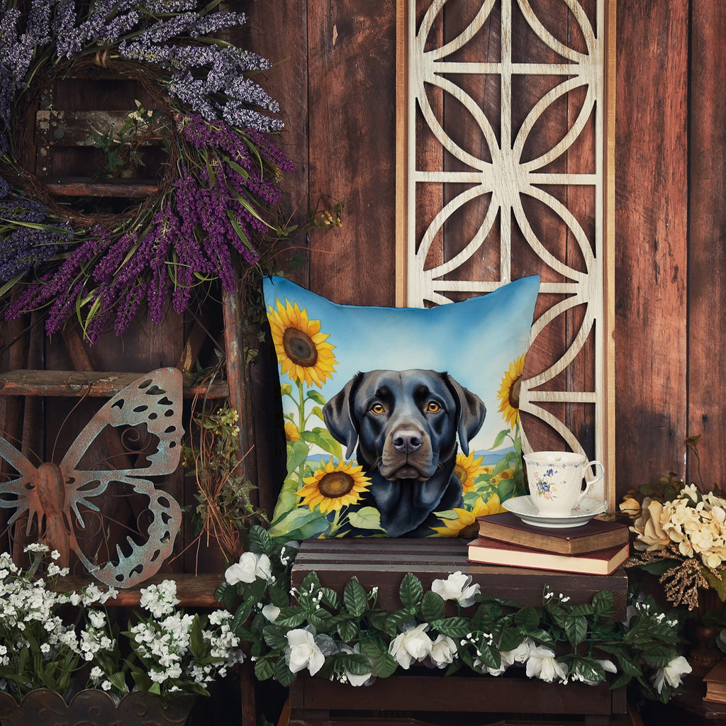 Labrador Retriever in Sunflowers Decorative Throw Pillow 14x14 Indoor Outdoor Accent Cushion, Fabric Cover with Insert for Sofa, Bed, Porch & Living Room