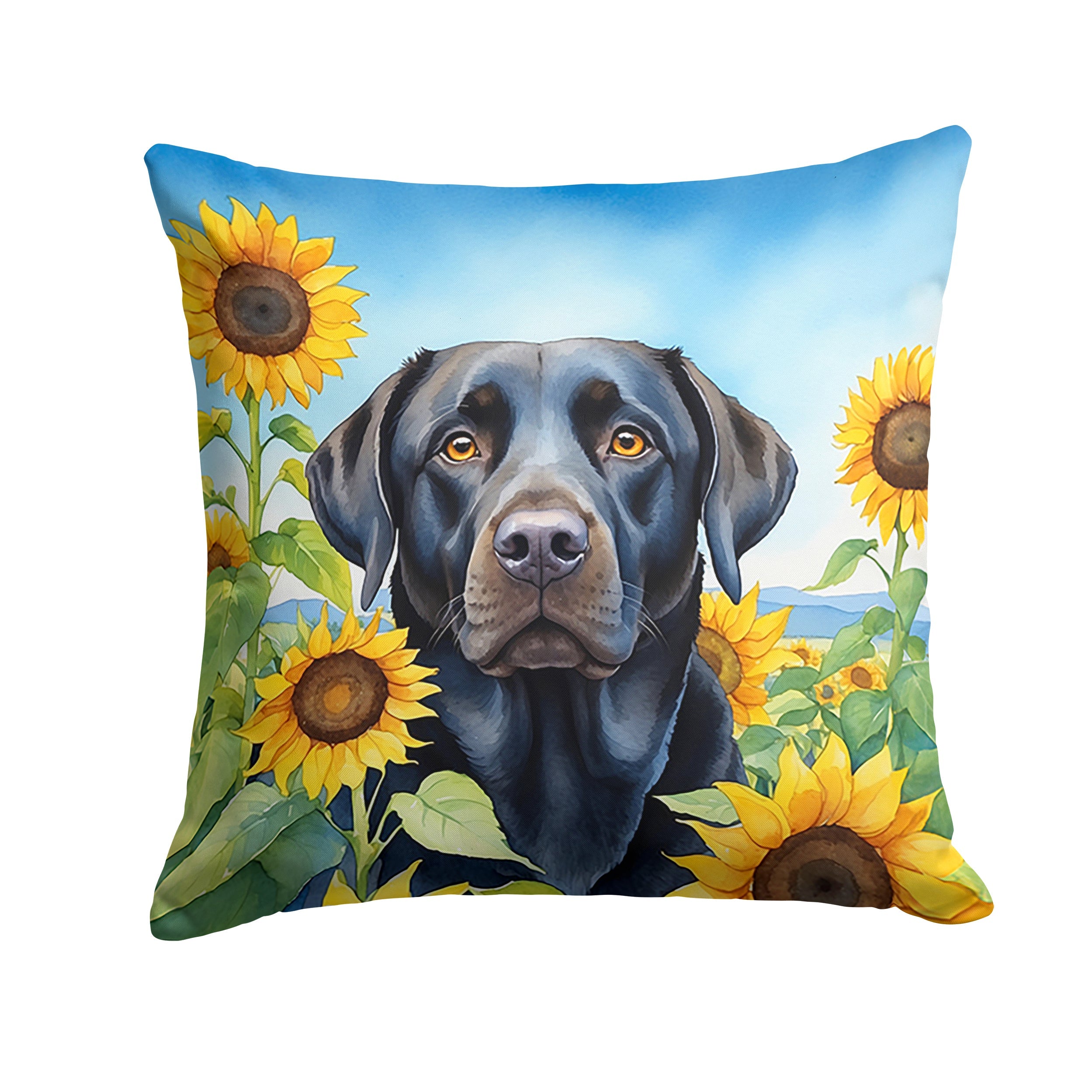 Labrador Retriever in Sunflowers Decorative Throw Pillow 18x18 Indoor Outdoor Accent Cushion, Fabric Cover with Insert for Sofa, Bed, Porch & Living Room