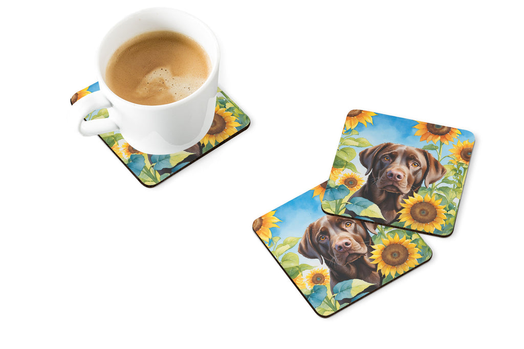 Labrador Retriever in Sunflowers Foam Coasters Set of 4 Cup Coasters for Indoor Outdoor, Tabletop Protection, Anti Slip, Mouse pad Material