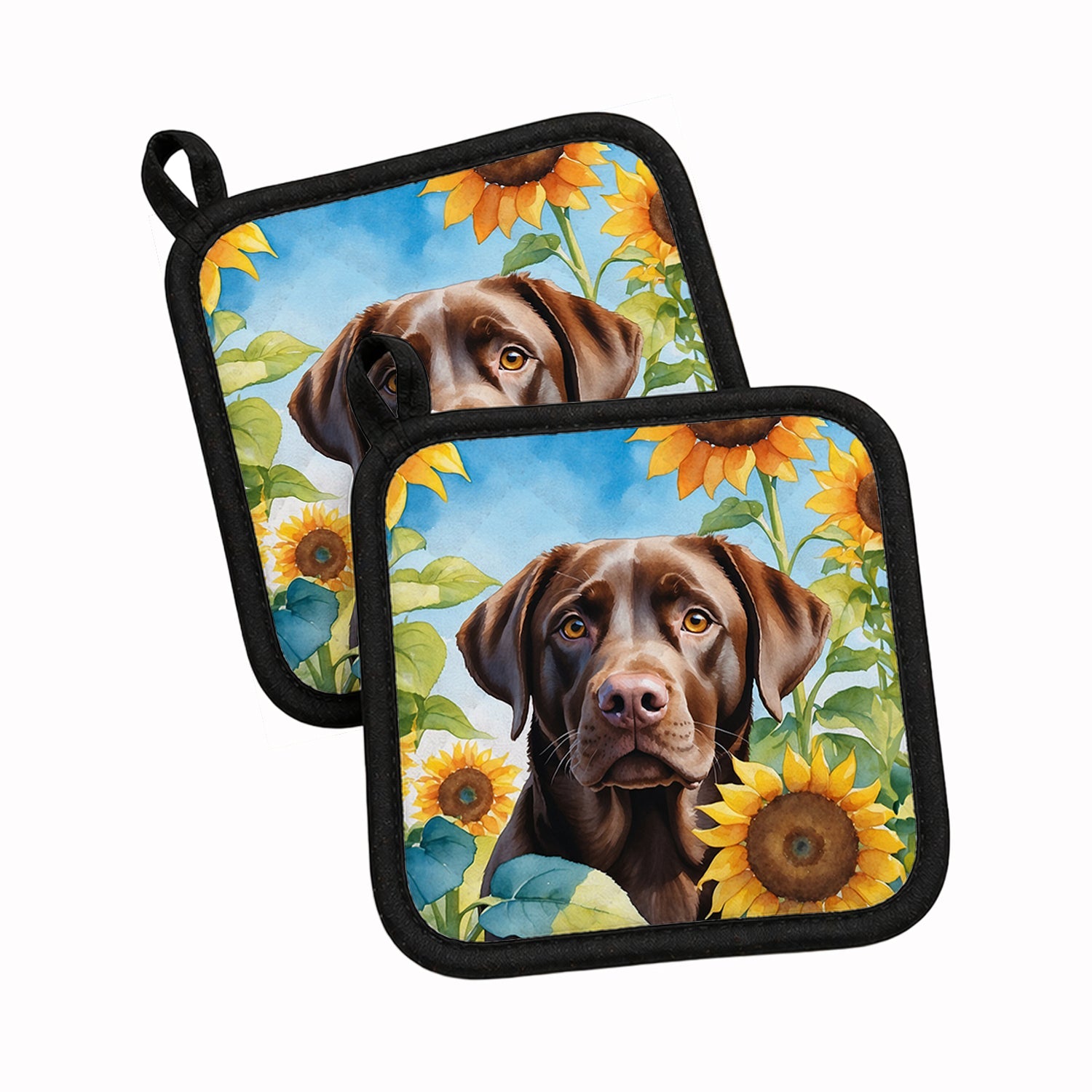 Labrador Retriever in Sunflowers Pot Holder Set of 2 Heat Resistant Quilted Hot Pads 7.5 x 7.5 Inch, Insulated Kitchen Trivets for Cooking & Baking