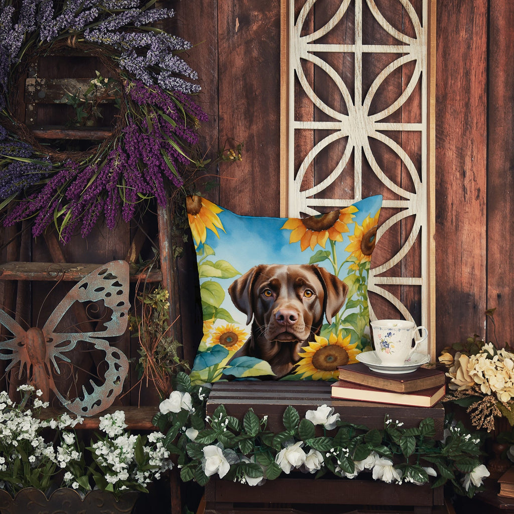 Labrador Retriever in Sunflowers Decorative Throw Pillow 14x14 Indoor Outdoor Accent Cushion, Fabric Cover with Insert for Sofa, Bed, Porch & Living Room