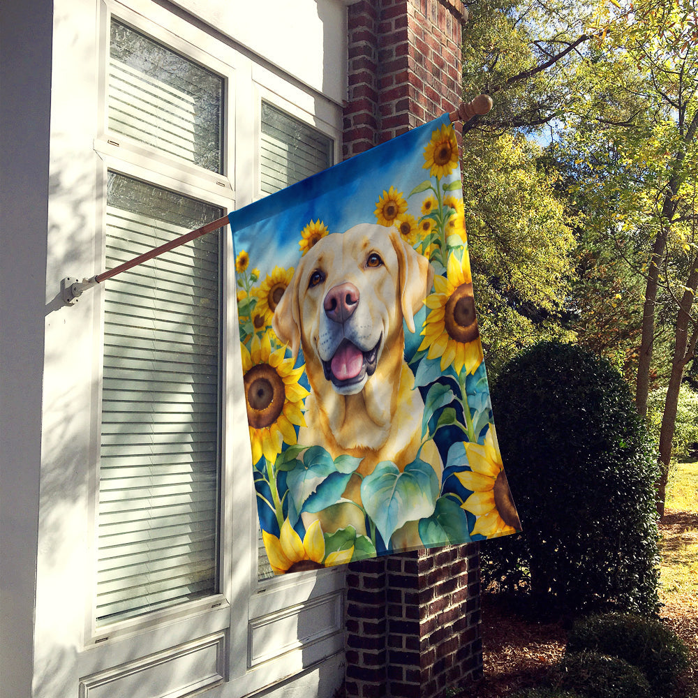 Labrador Retriever in Sunflowers House Flag 28x40 Porch Sleeve Pole Decorative Outside Yard Banner Artwork Wall Hanging, Polyester