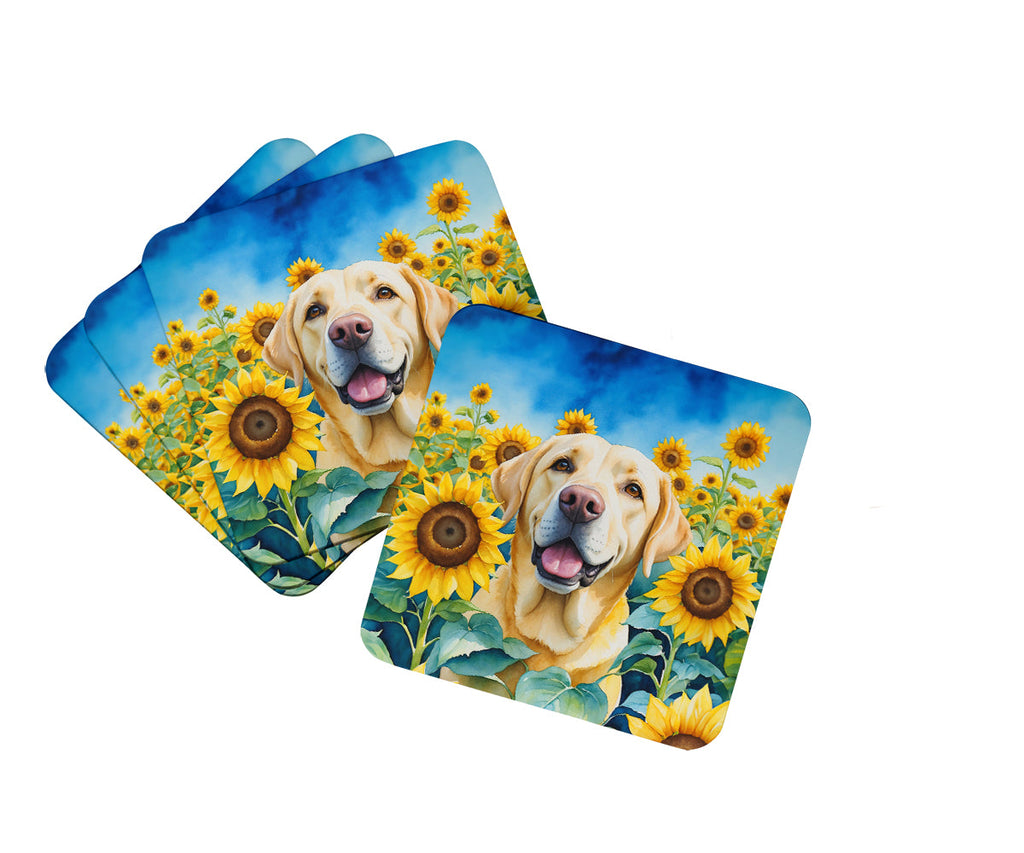Labrador Retriever in Sunflowers Foam Coasters Set of 4 Cup Coasters for Indoor Outdoor, Tabletop Protection, Anti Slip, Mouse pad Material