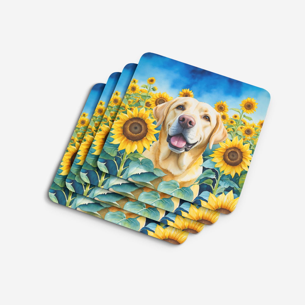 Labrador Retriever in Sunflowers Foam Coasters Set of 4 Cup Coasters for Indoor Outdoor, Tabletop Protection, Anti Slip, Mouse pad Material