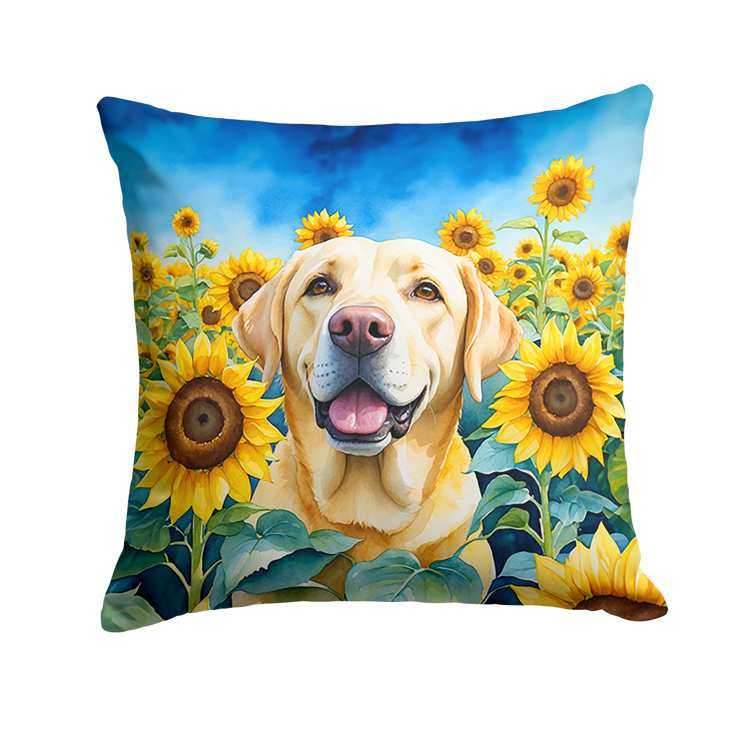 Labrador Retriever in Sunflowers Decorative Throw Pillow 18x18 Indoor Outdoor Accent Cushion, Fabric Cover with Insert for Sofa, Bed, Porch & Living Room