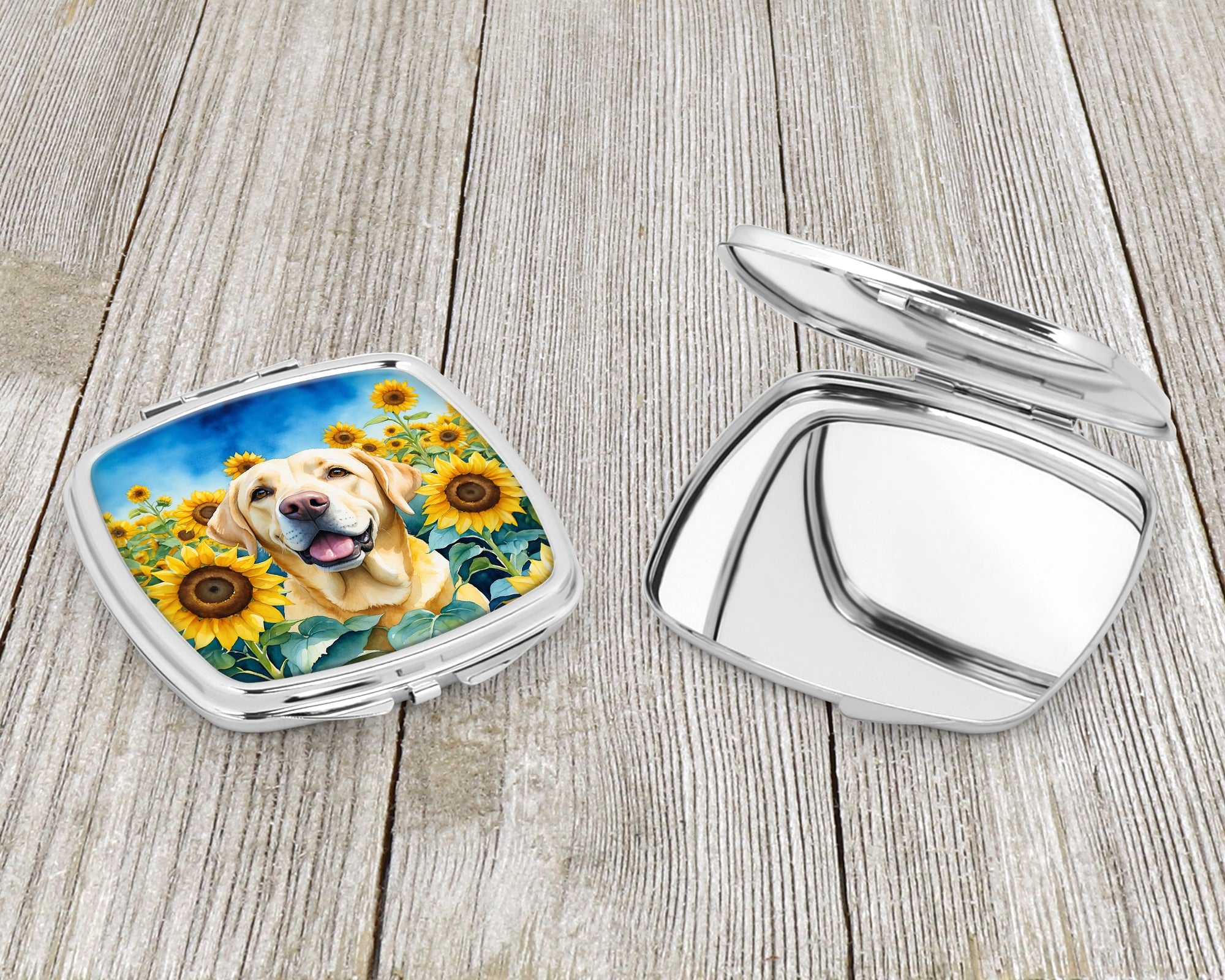 Labrador Retriever in Sunflowers Compact Mirror Decorative Travel Makeup Mirror for Women Girls Gifts Pocket Makeup Mirror Folding Handheld