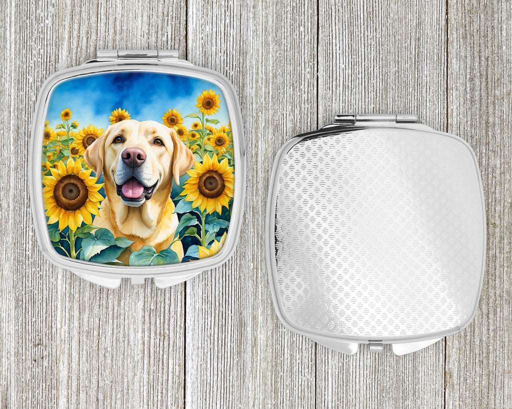 Labrador Retriever in Sunflowers Compact Mirror Decorative Travel Makeup Mirror for Women Girls Gifts Pocket Makeup Mirror Folding Handheld