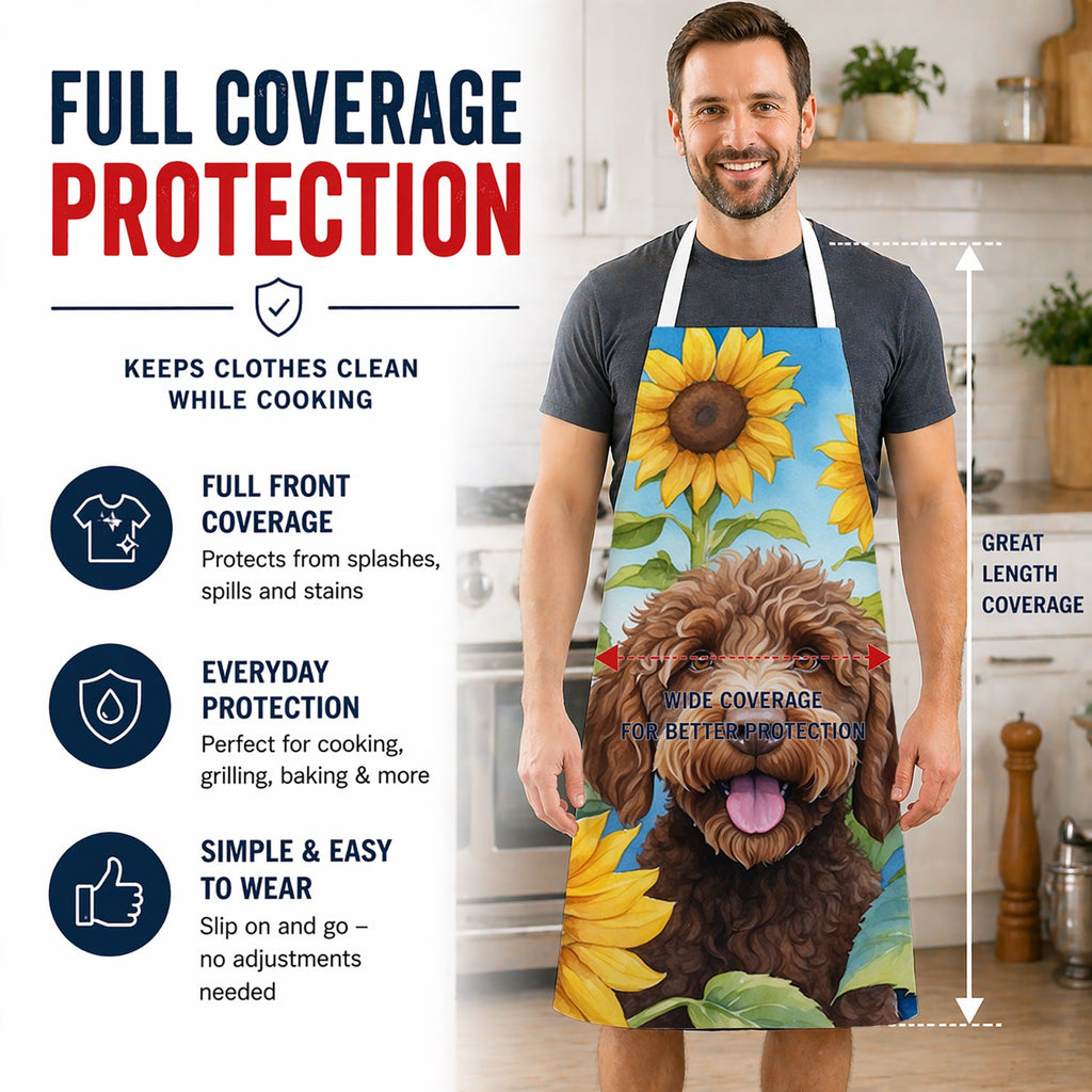 Labradoodle in Sunflowers Apron Cooking Kitchen Server Baking Crafts Gardening for Adult Women Men, Unisex, Large, Multicolor