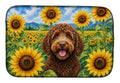 Labradoodle in Sunflowers Dish Drying Mat Absorbent Dish Drying Mat Pad for Kitchen Counter Dish Drainer Mat for Countertop, 14 x 21", Multicolor