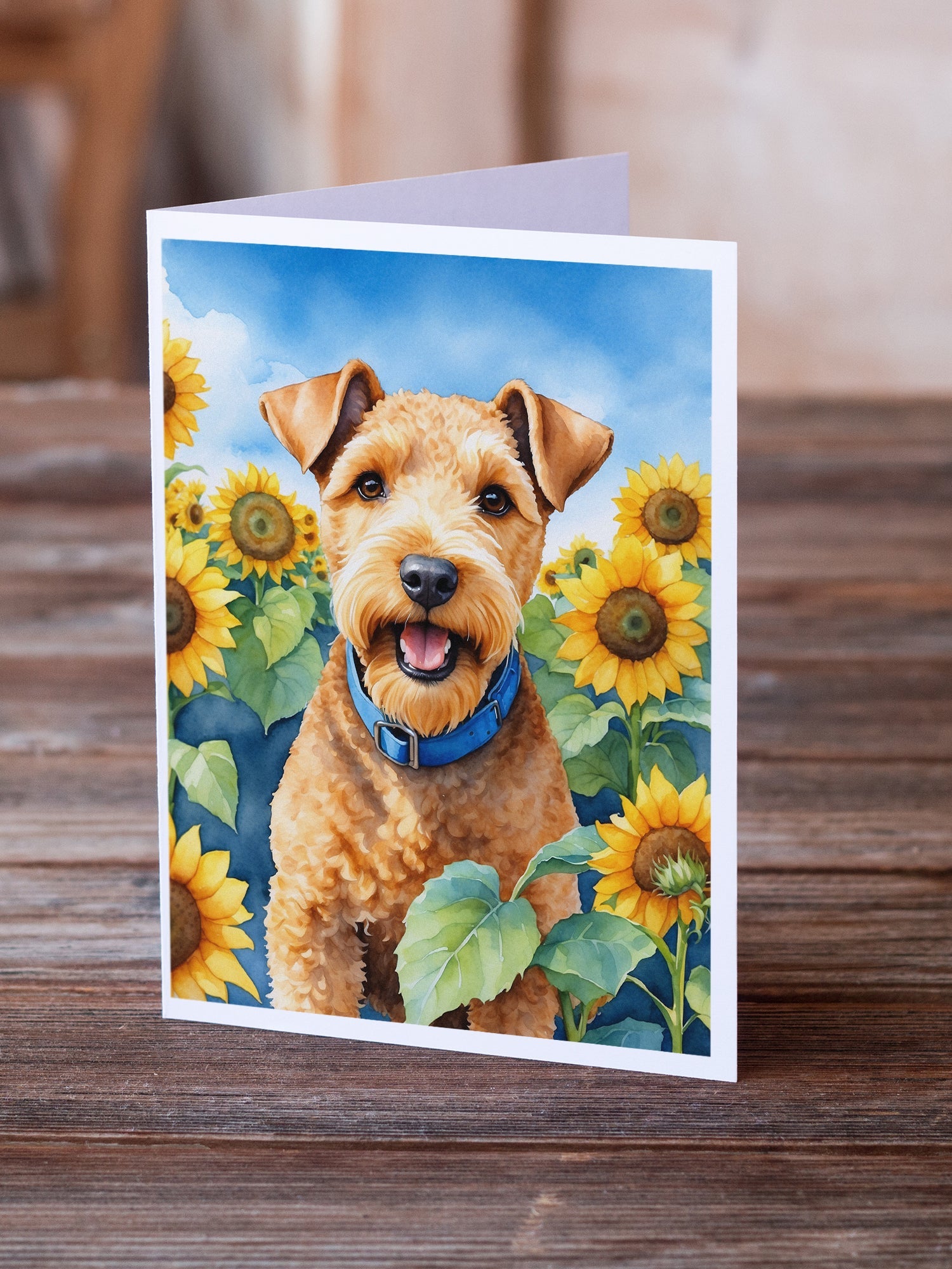 Lakeland Terrier in Sunflowers Greeting Cards Pack of 8 Blank Cards with Envelopes Whimsical A7 Size 5x7