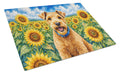 Lakeland Terrier in Sunflowers Cutting Board Tempered Glass Kitchen Cutting Surface, Heat Resistant Chopping Board with Non-Slip Feet, Decorative Food Prep & Serving