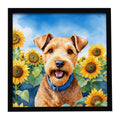 Lakeland Terrier in Sunflowers Framed Metal Print Bathroom, Kitchen, Office, Home Decor Wall Art Ready to Hang, Square, 8X8